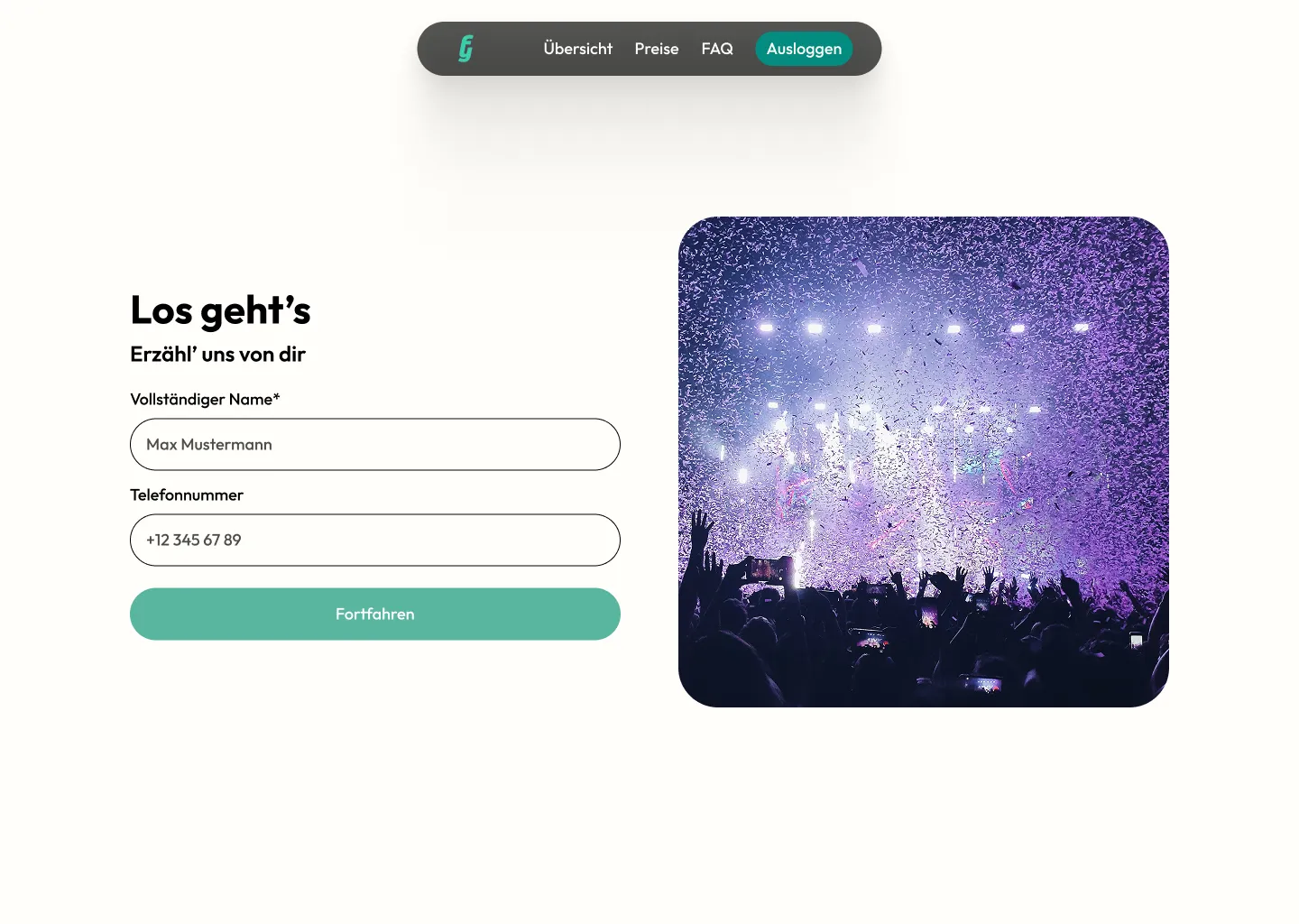 Festify Personal Data Screen